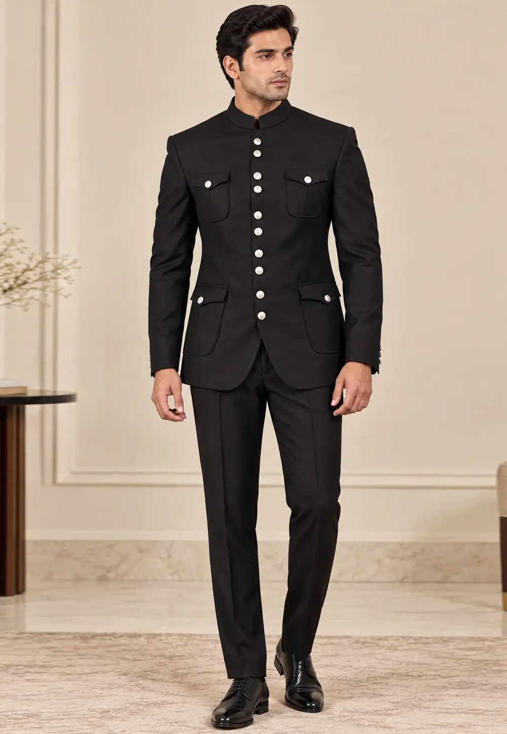 Black Suiting Jodhpuri Suit 336422