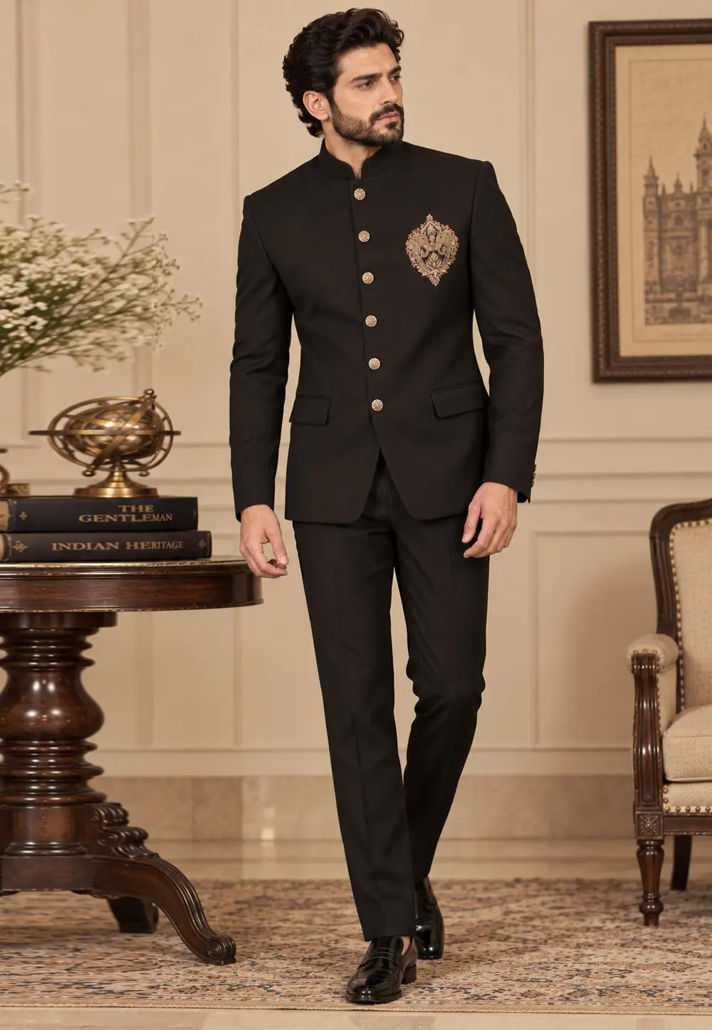 Black Suiting Jodhpuri Suit 336426