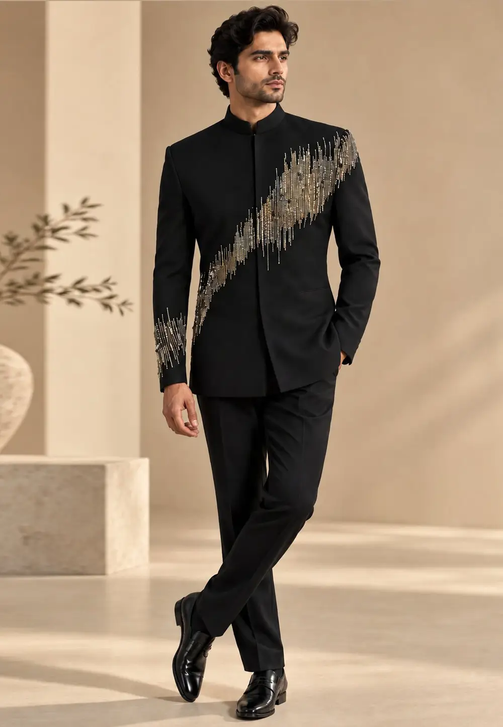 Black Suiting Jodhpuri Suit 336430