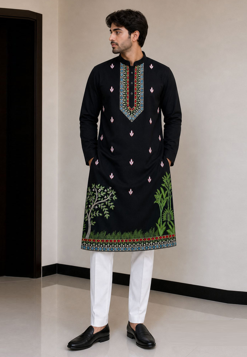 Black Suiting Kurta Pajama 328825