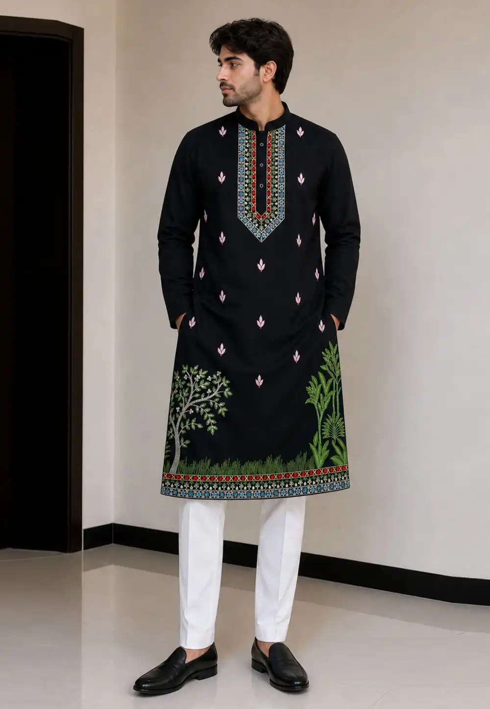 Black Suiting Kurta Pajama 328825