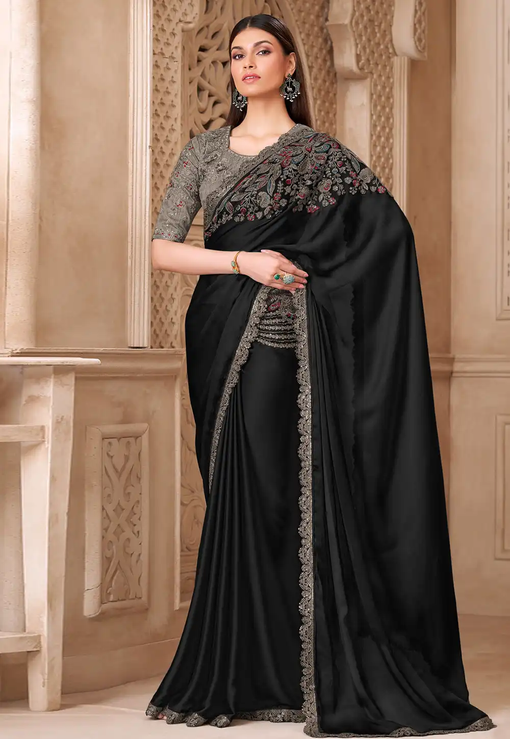 Black Tussar Silk Saree With Blouse 325677