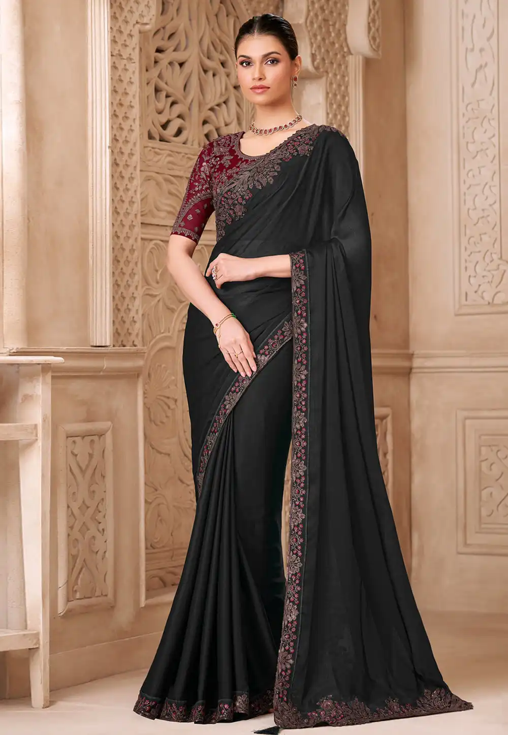 Black Tussar Silk Saree With Blouse 325706