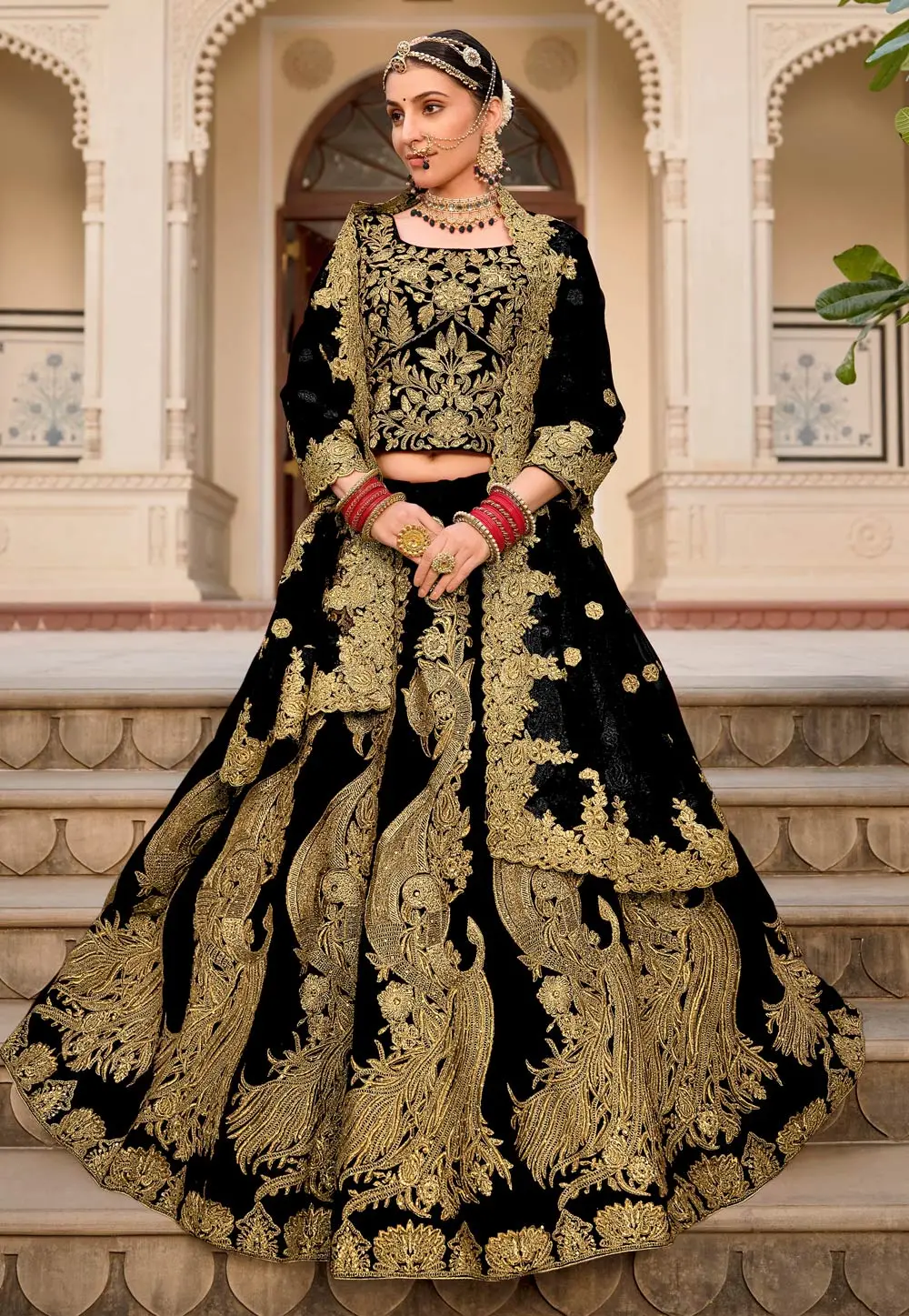 Black Velvet Bridal Lehenga Choli 297991