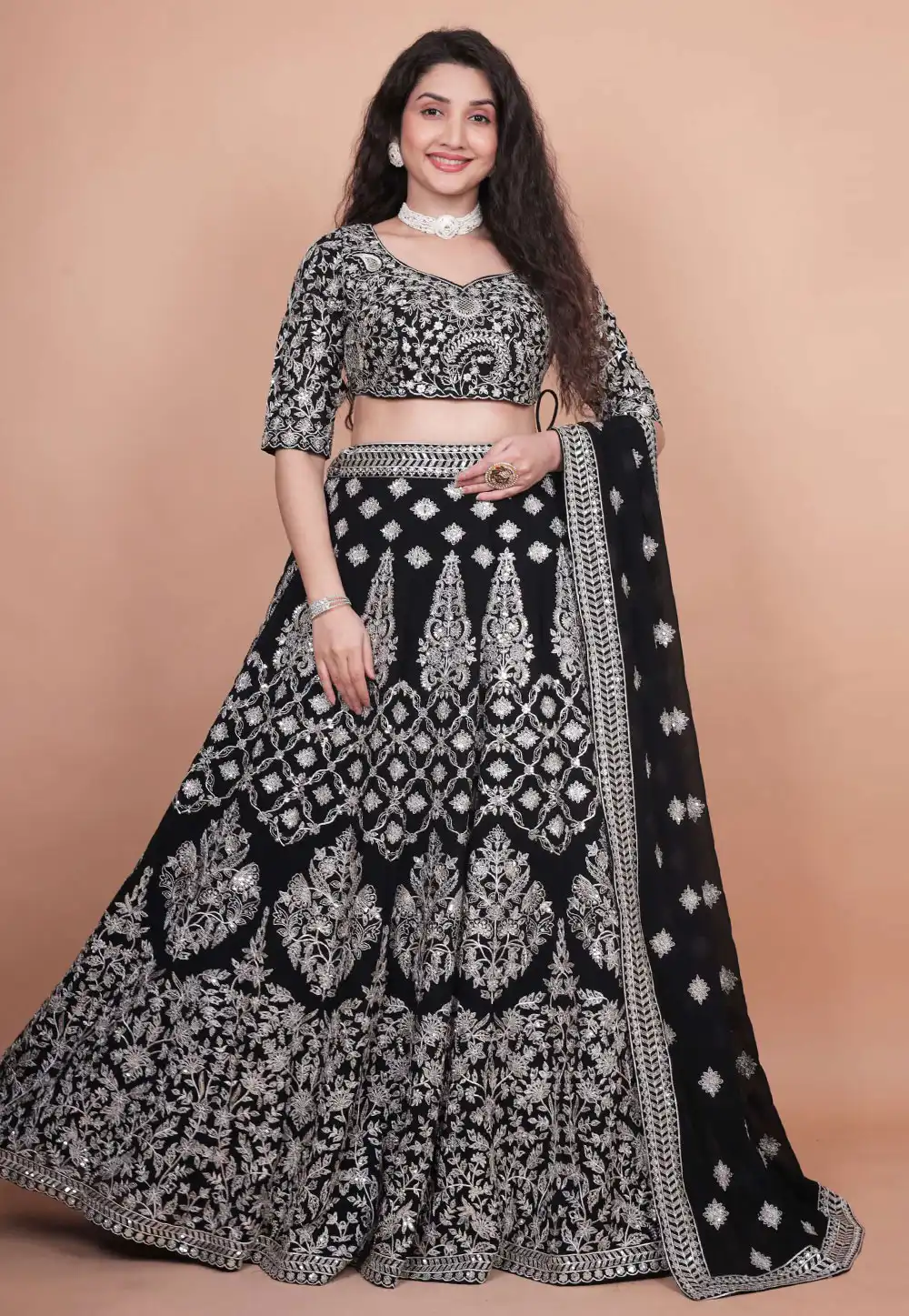Black Velvet Circular Lehenga Choli 310646