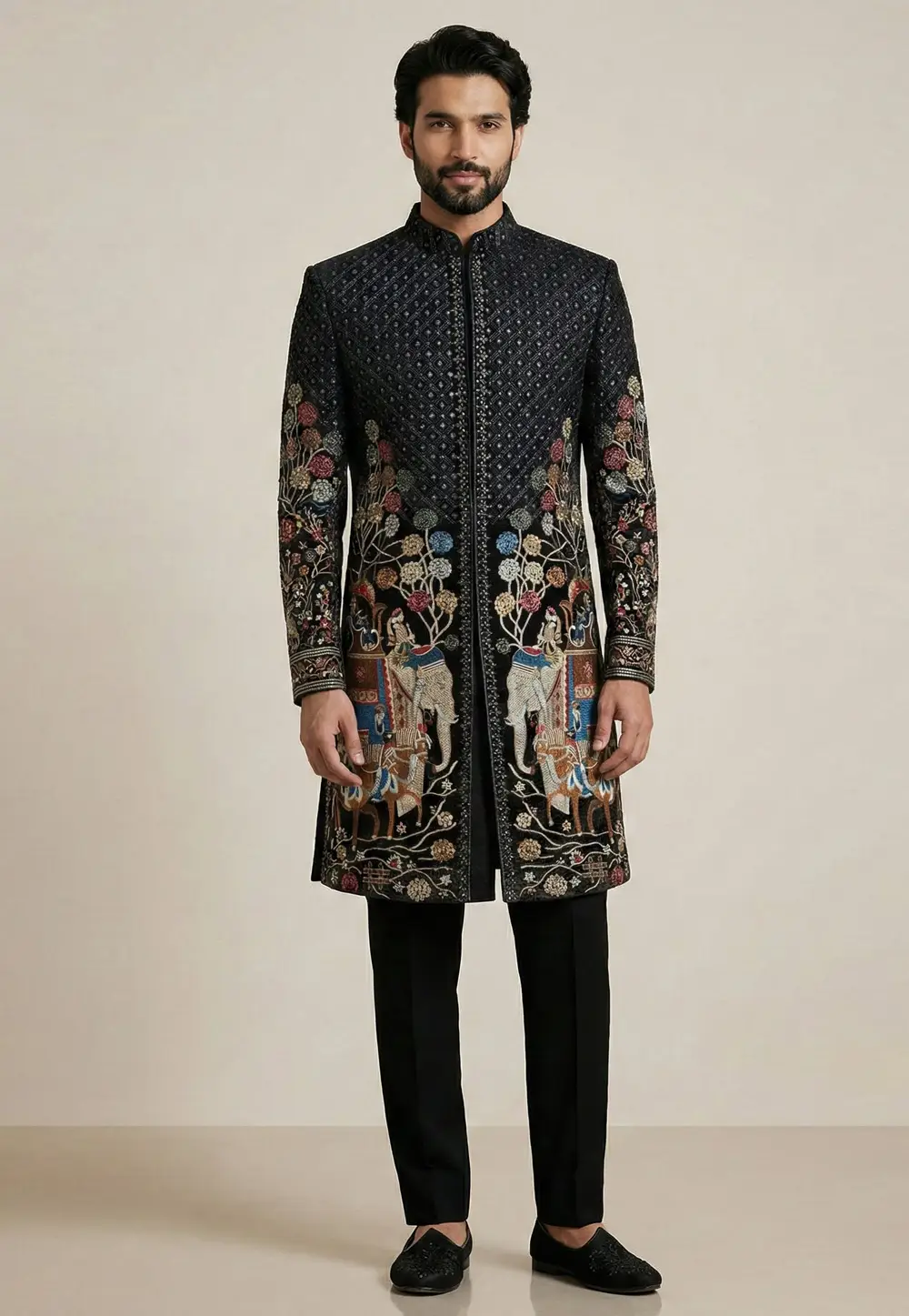 Black Velvet Indo Western Sherwani 331253
