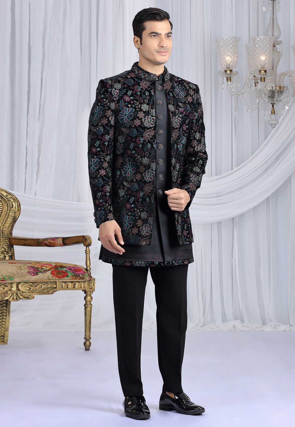 Black Velvet Indo Western Suit 319045