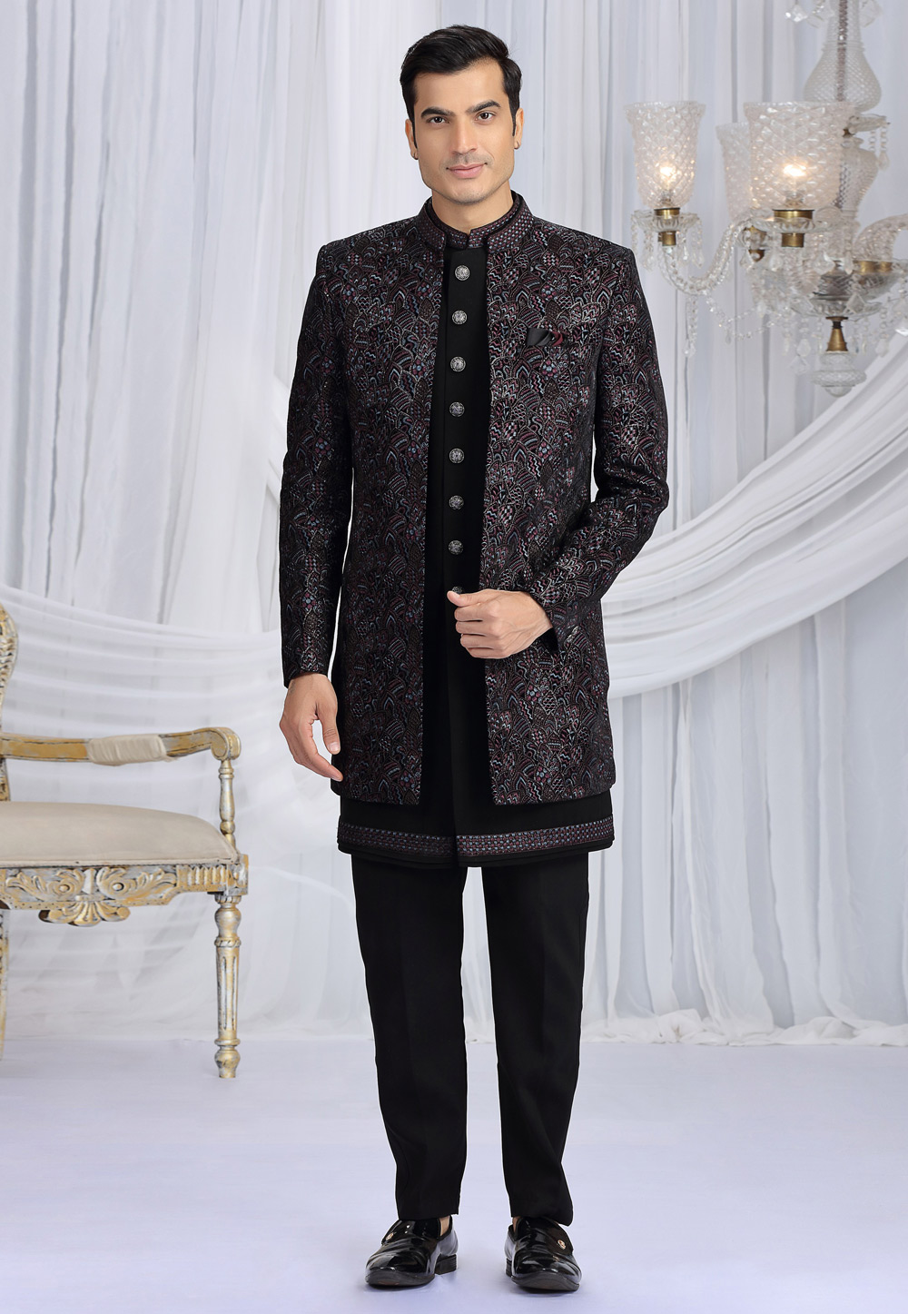 Black Velvet Indo Western Suit 319051