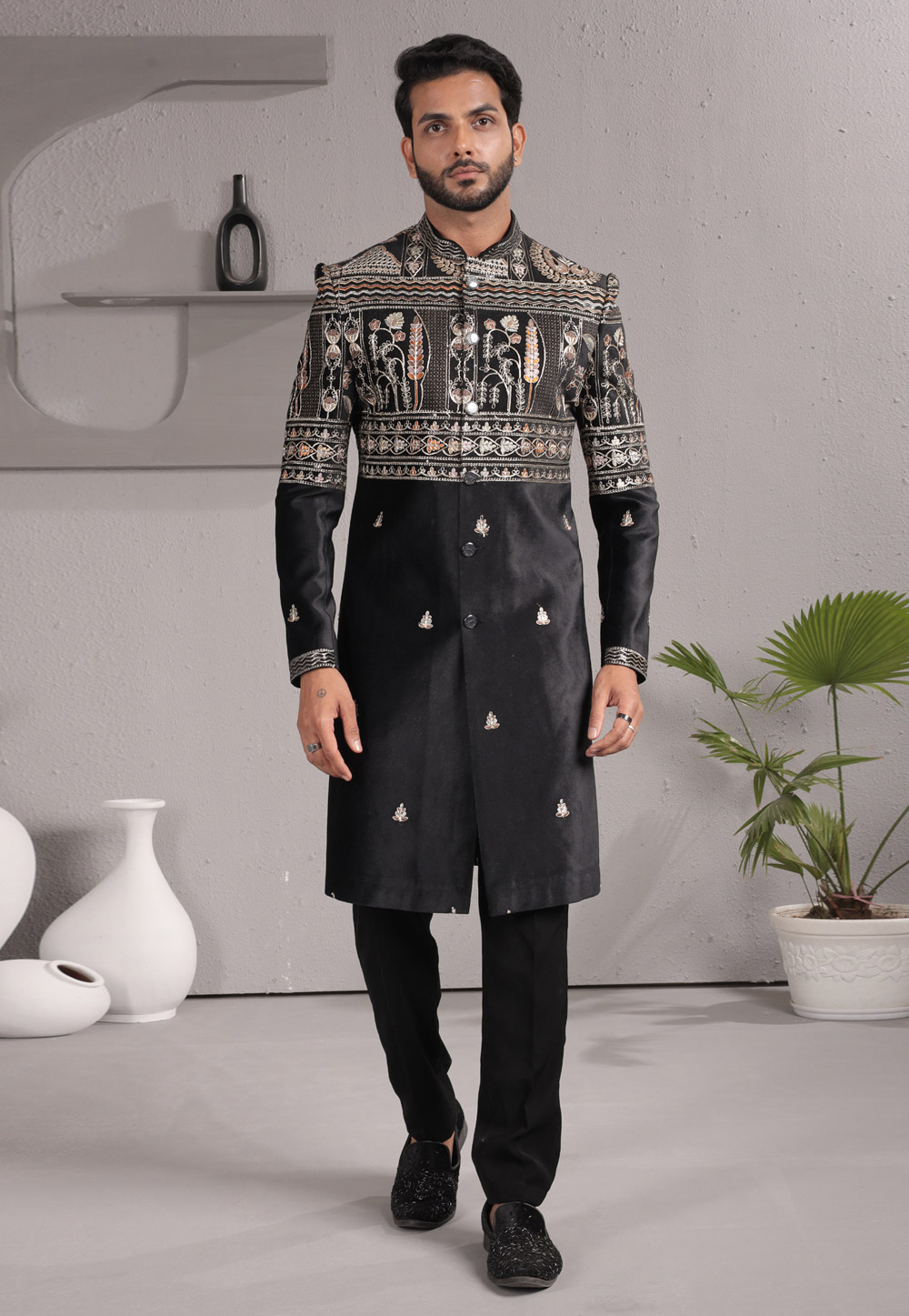 Black Velvet Indo Western Suit 324097