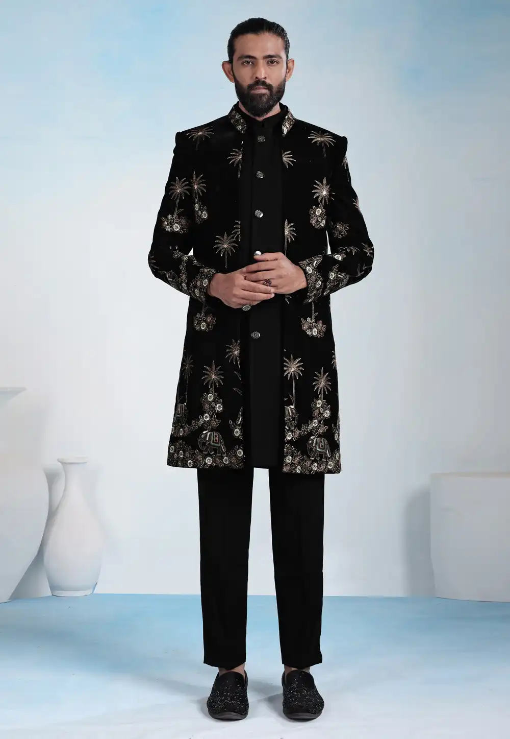 Black Velvet Indo Western Suit 324099