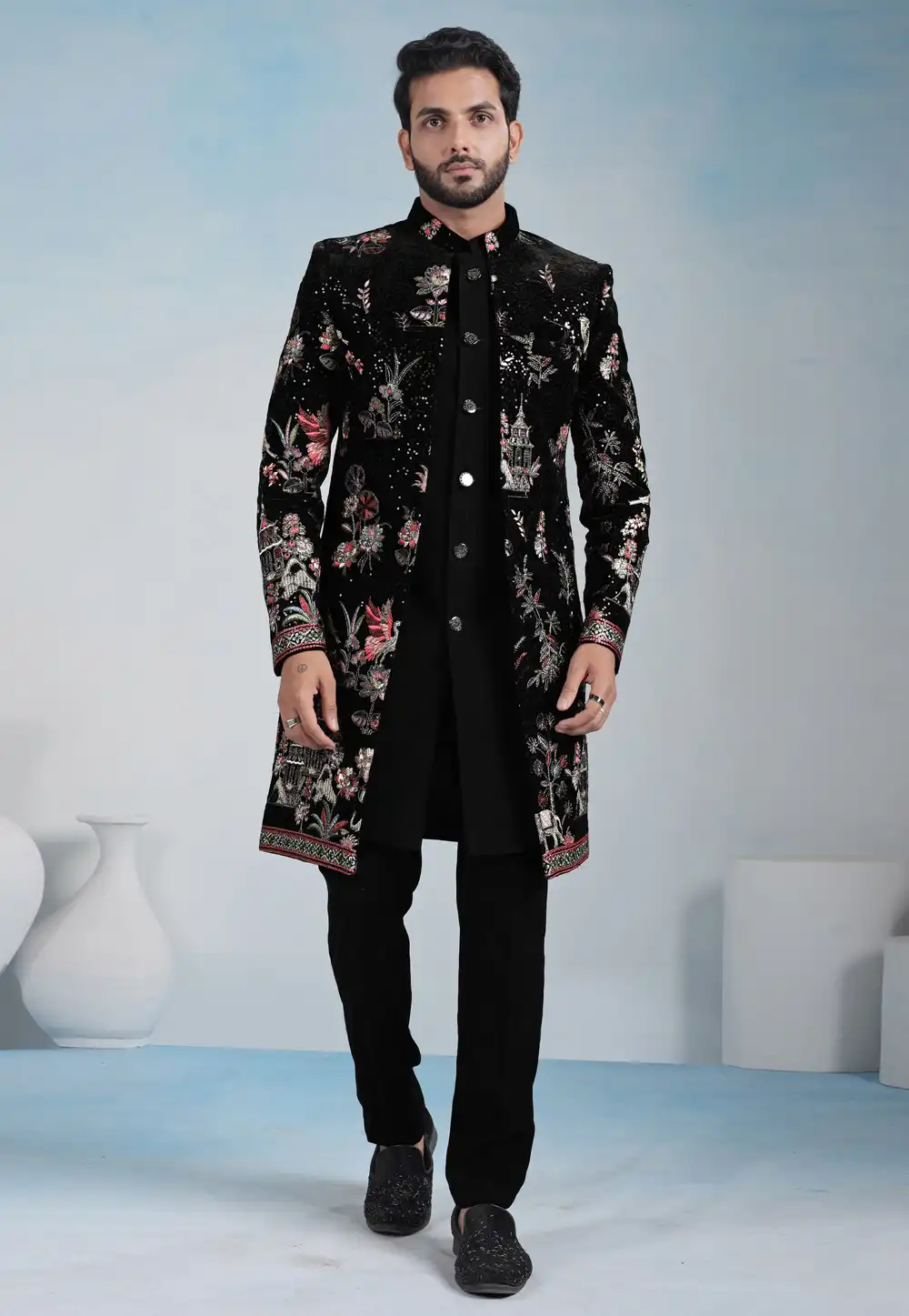 Black Velvet Indo Western Suit 324100