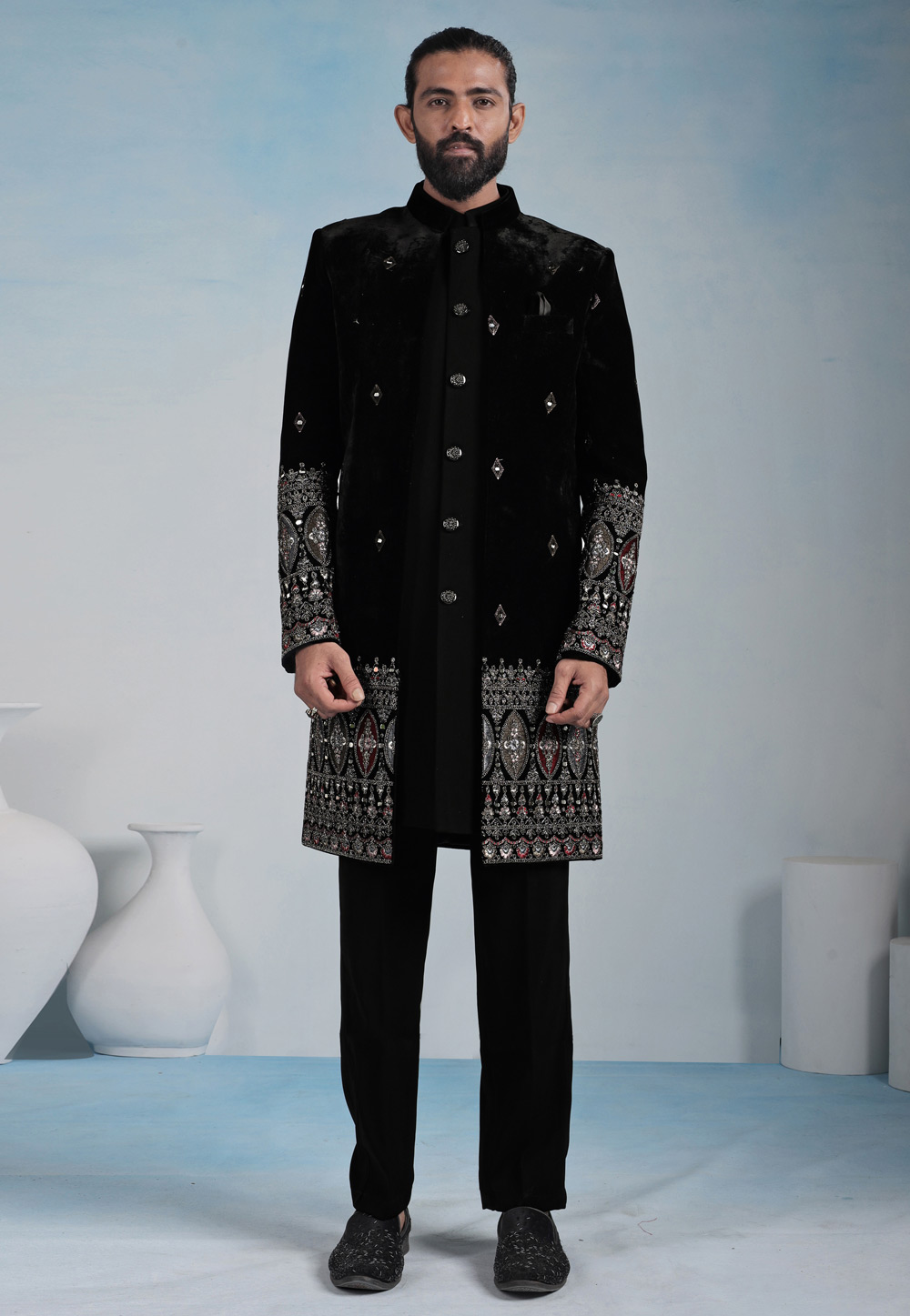 Black Velvet Indo Western Suit 324101