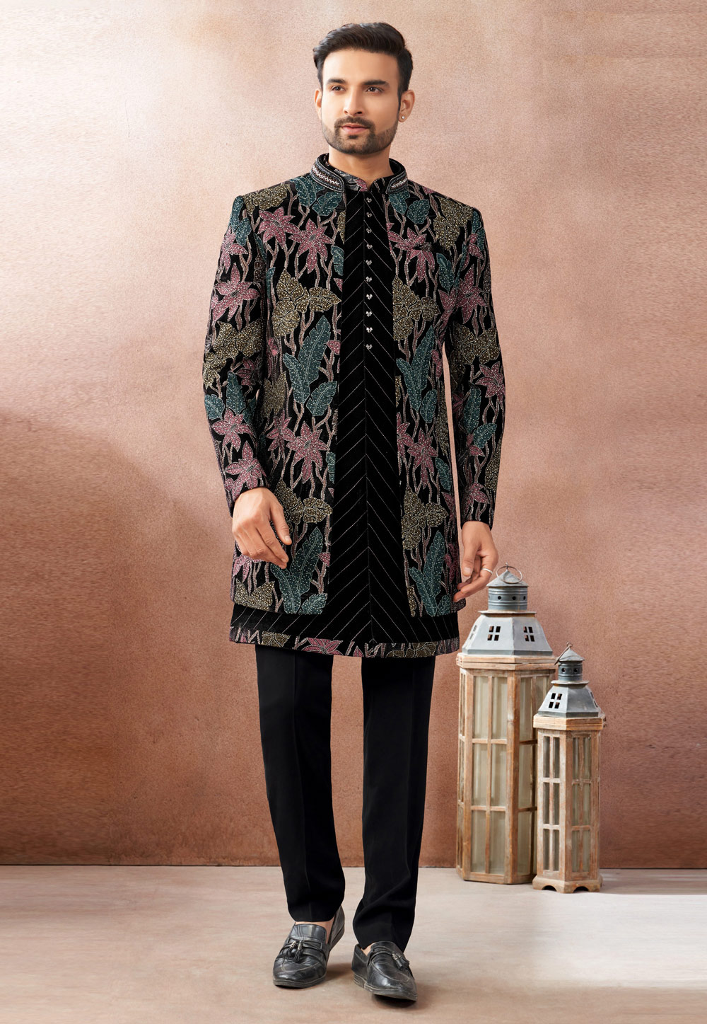 Black Velvet Indo Western Suit 325616