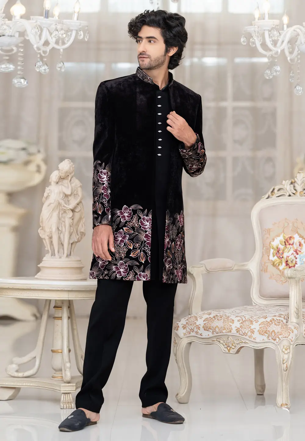 Black Velvet Indo Western Suit 336531