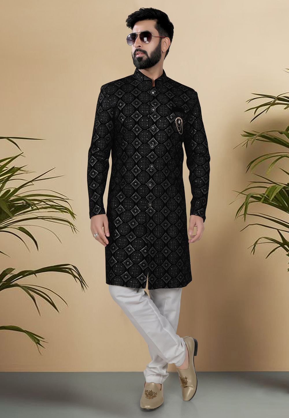 Black Velvet Indo Western Suit 313089