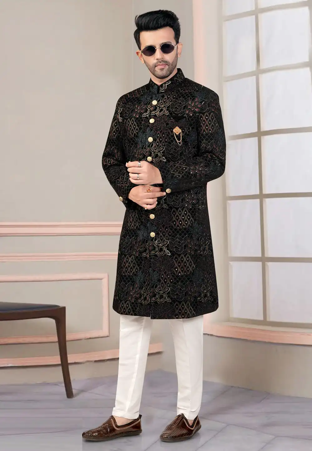Black Velvet Indo Western Suit 316100