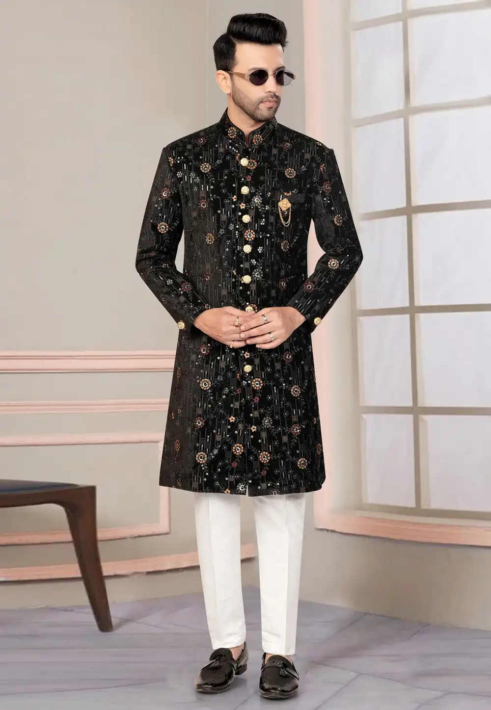 Black Velvet Indo Western Suit 316142