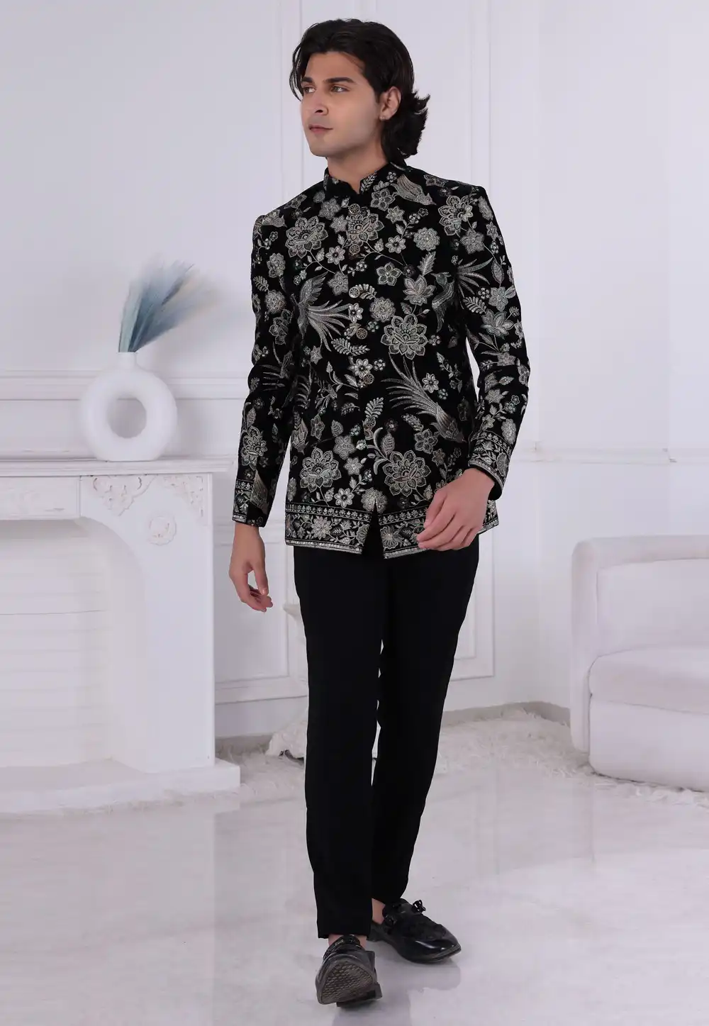 Black Velvet Jodhpuri Suit 315010