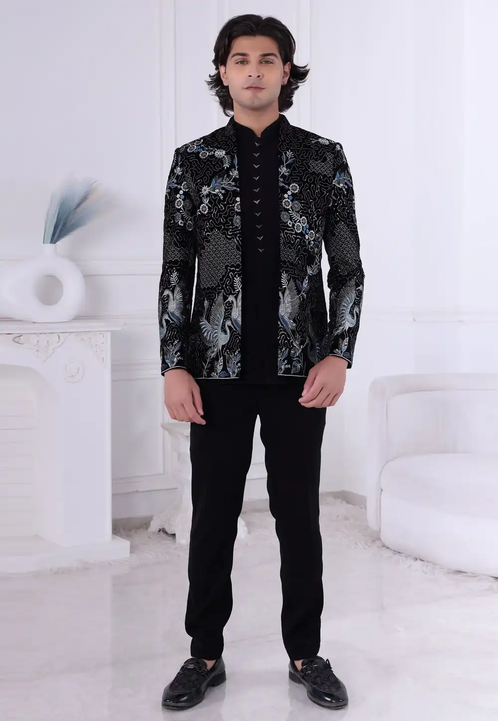Black Velvet Jodhpuri Suit 315026