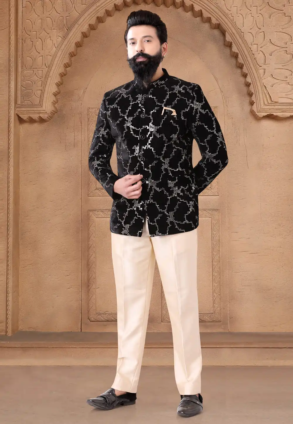 Black Velvet Jodhpuri Suit 287916