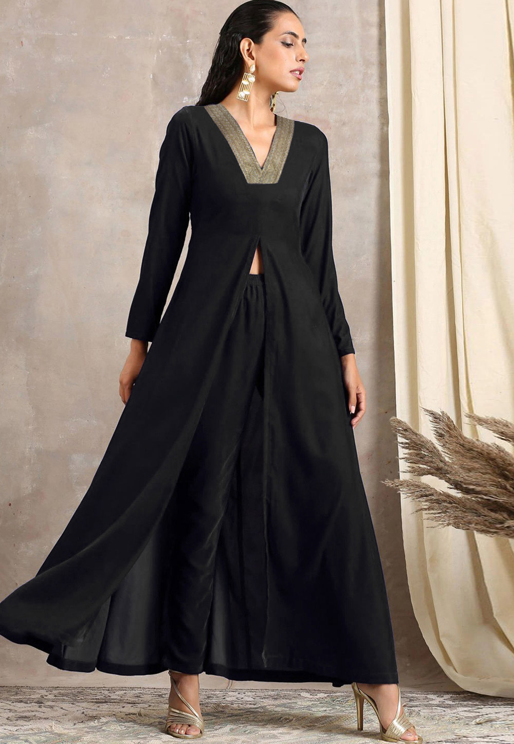 Black Velvet Kurta Set With Pant 306870