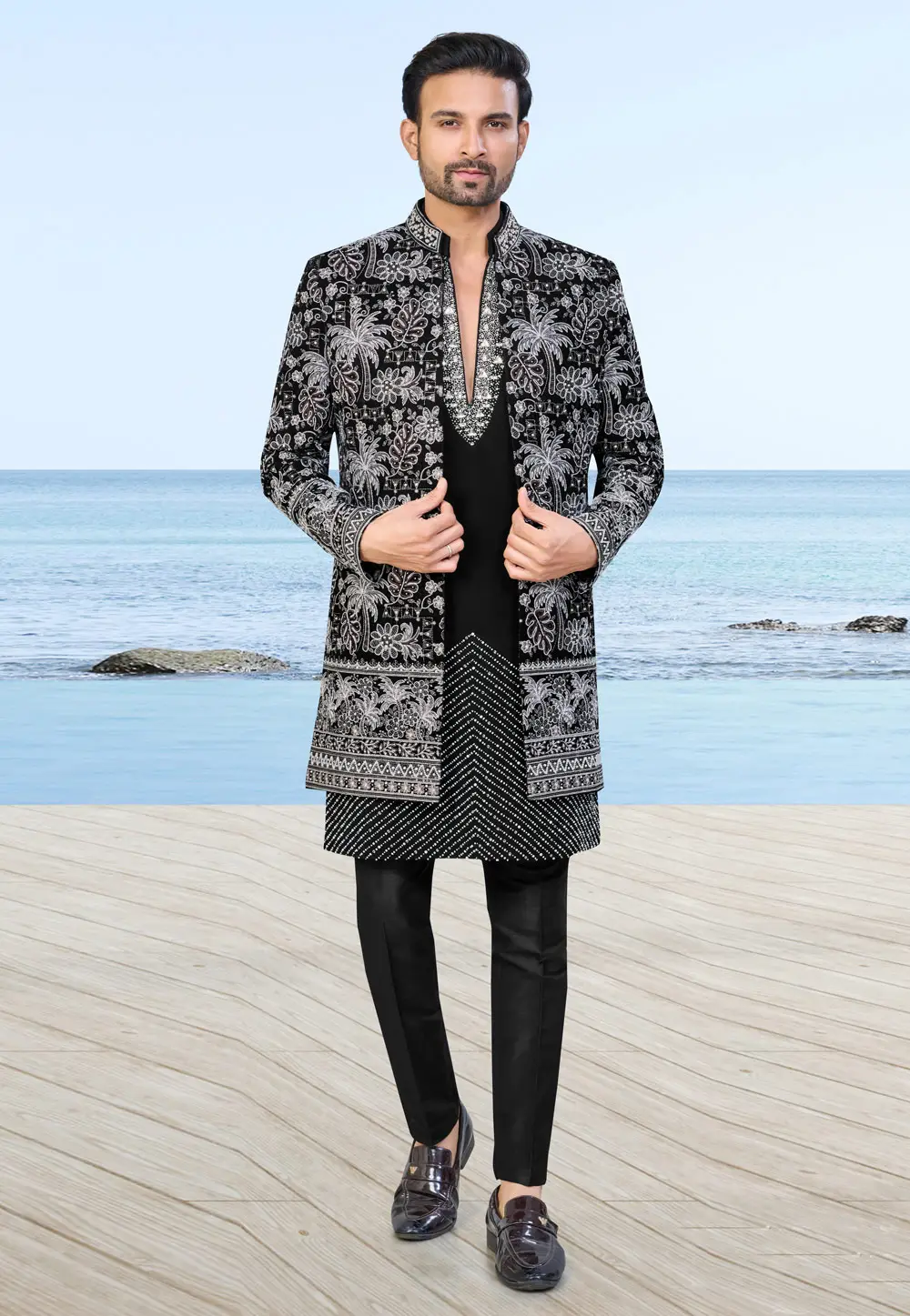 Black Velvet Pakistani Sherwani 336941