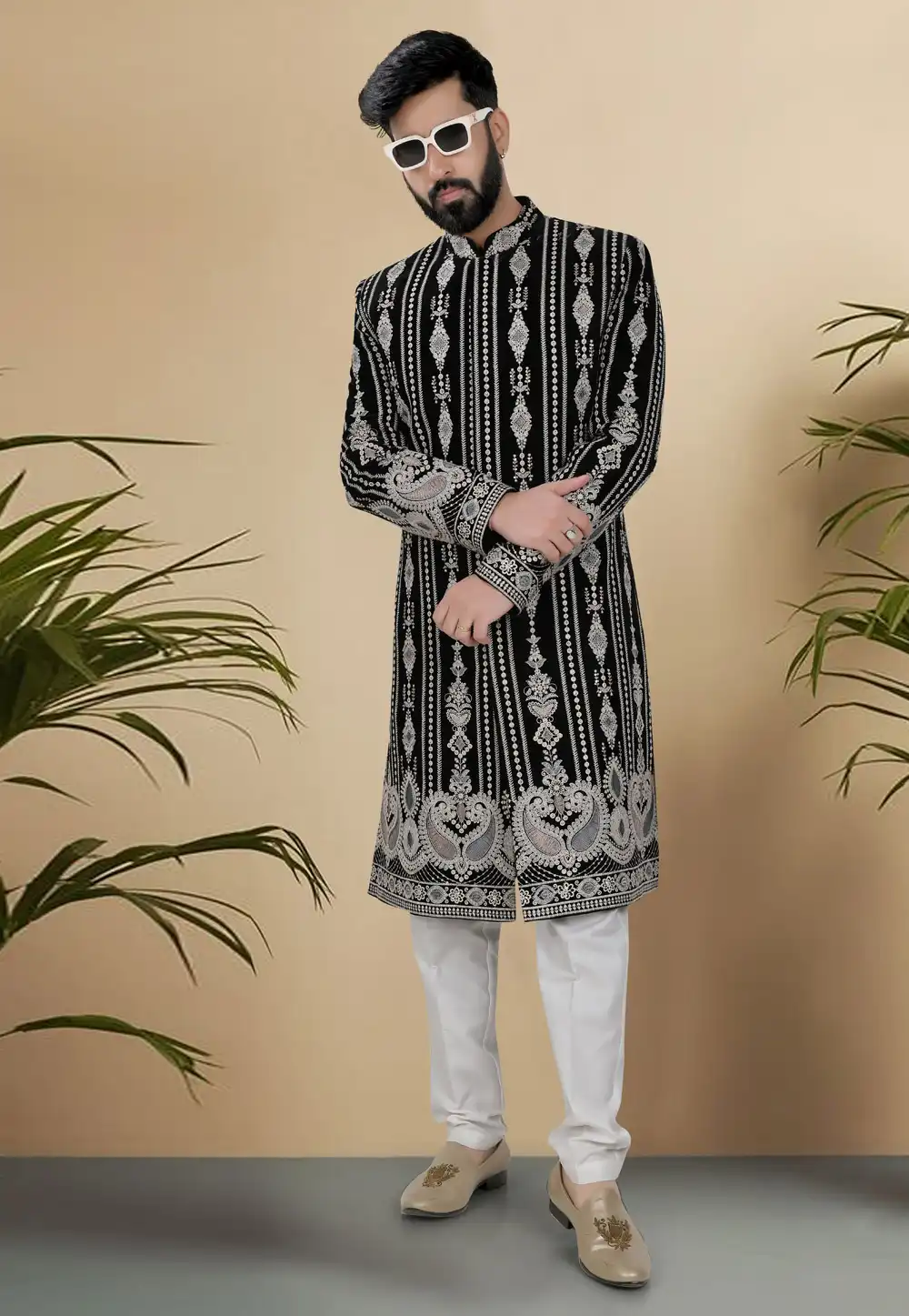 Black Velvet Pakistani Sherwani 313090