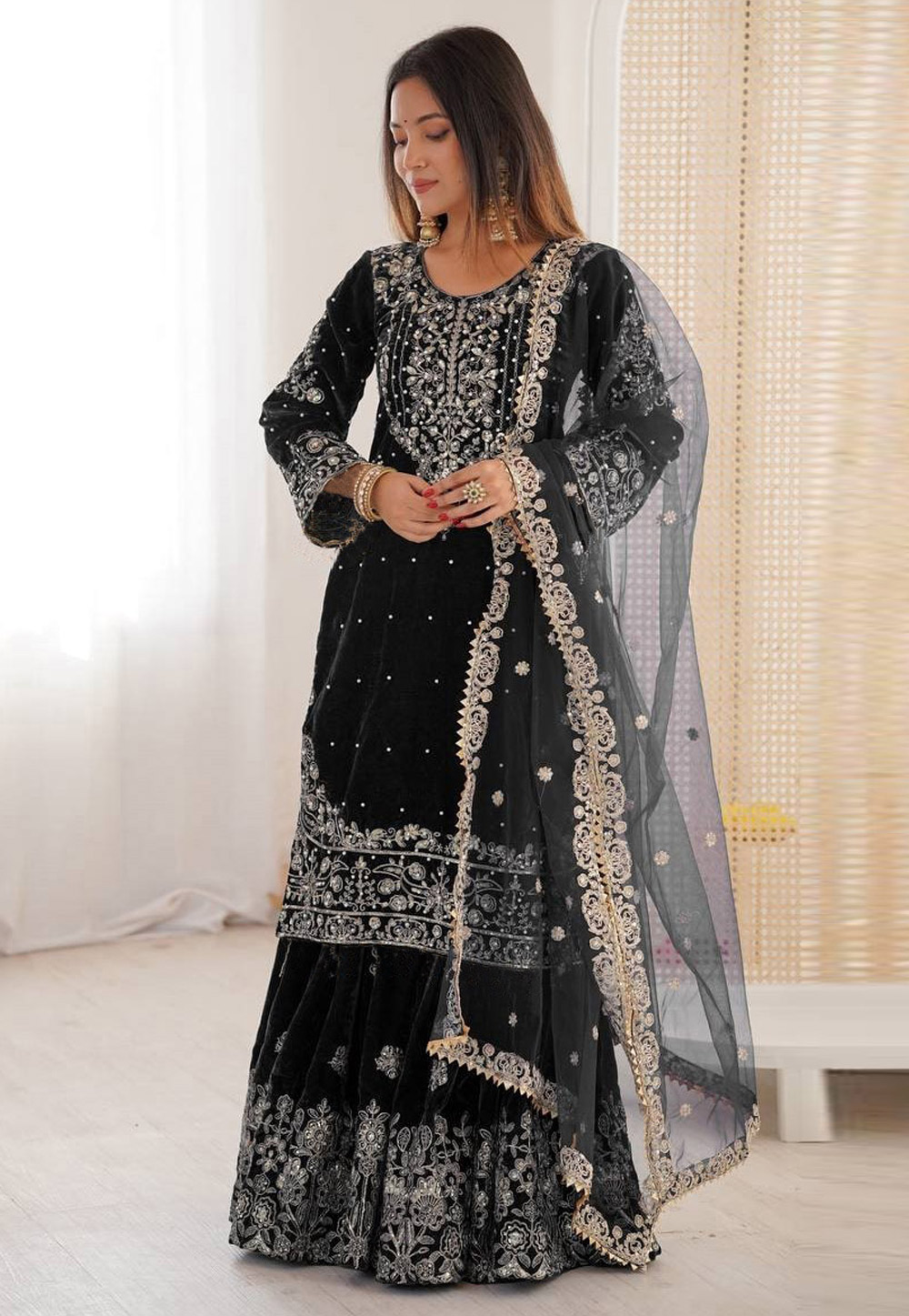 Black Velvet Readymade Gharara Suit 321546