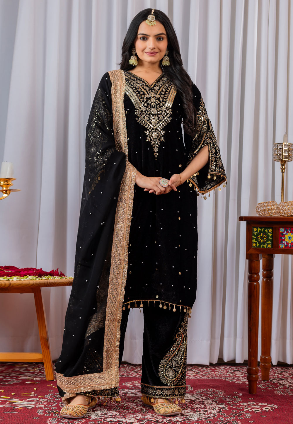 Black Velvet Readymade Designer Salwar Suit 322229