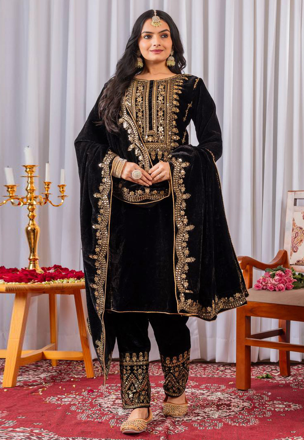 Black Velvet Readymade Pant Style Suit 319785