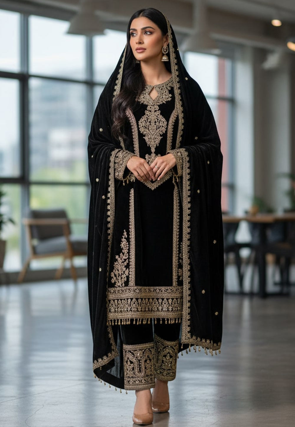 Black Velvet Readymade Pant Style Suit 322239