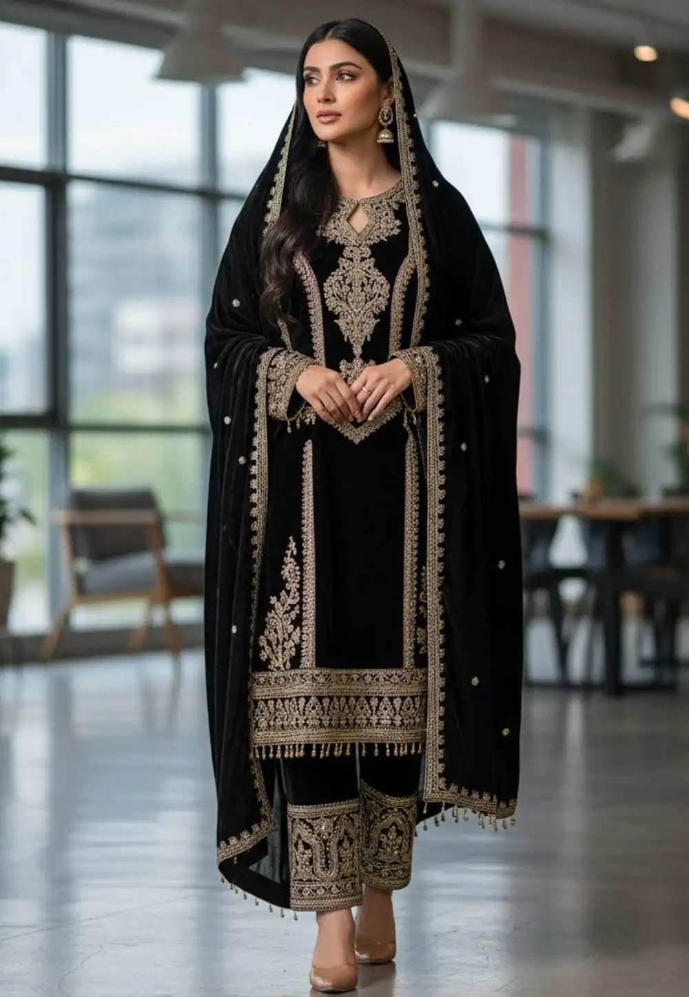 Black Velvet Readymade Pant Style Suit 322239