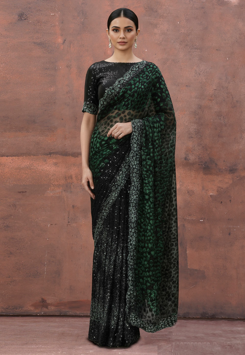 Black Velvet Sequence Saree 320331