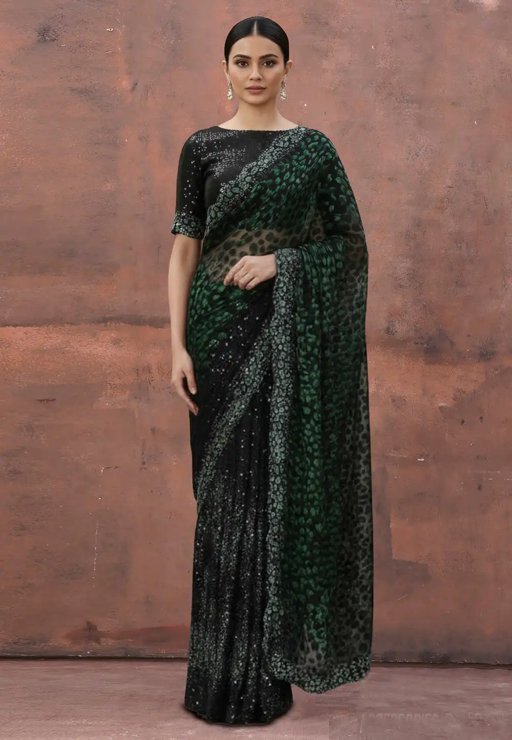 Black Velvet Sequence Saree 320331