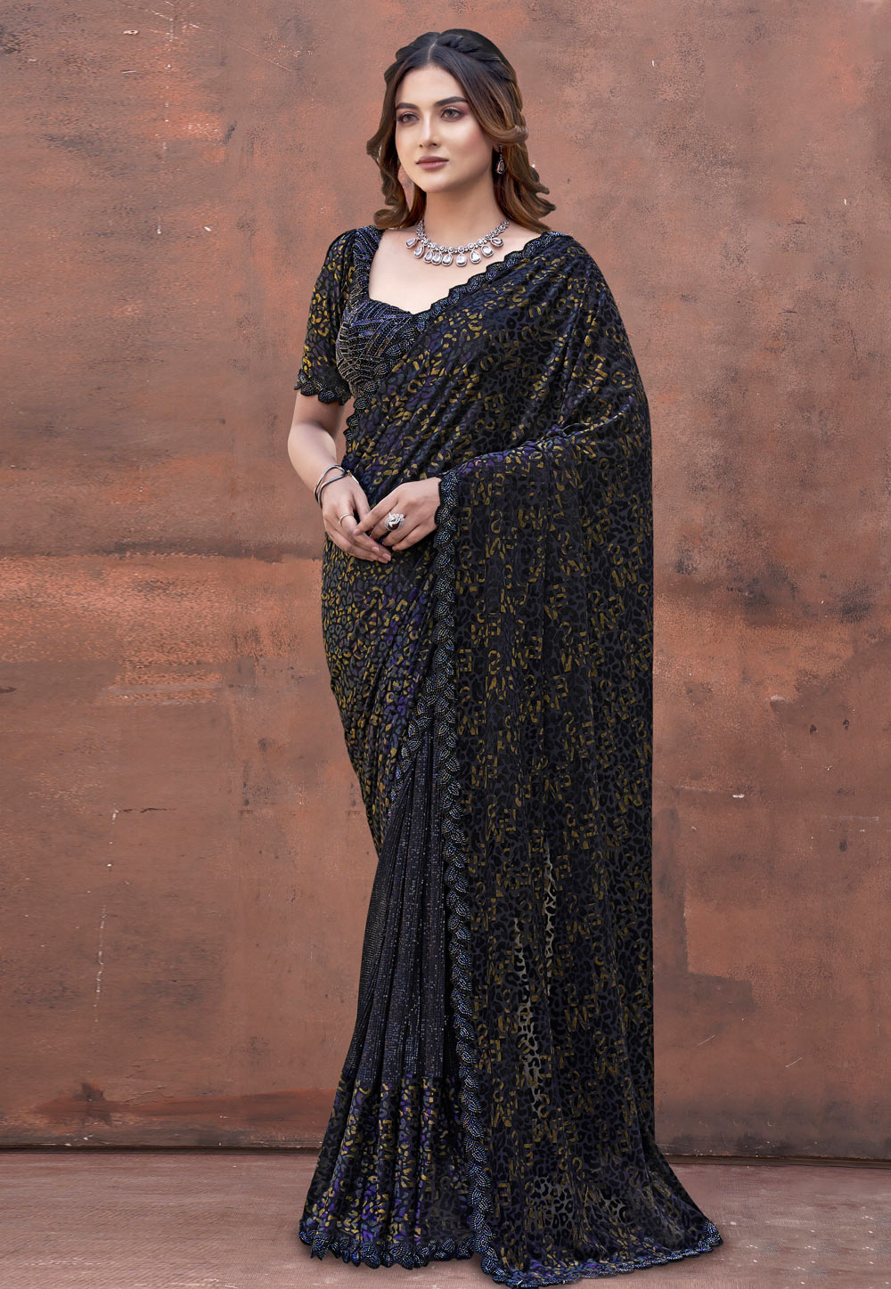 Black Velvet Sequence Saree 320334