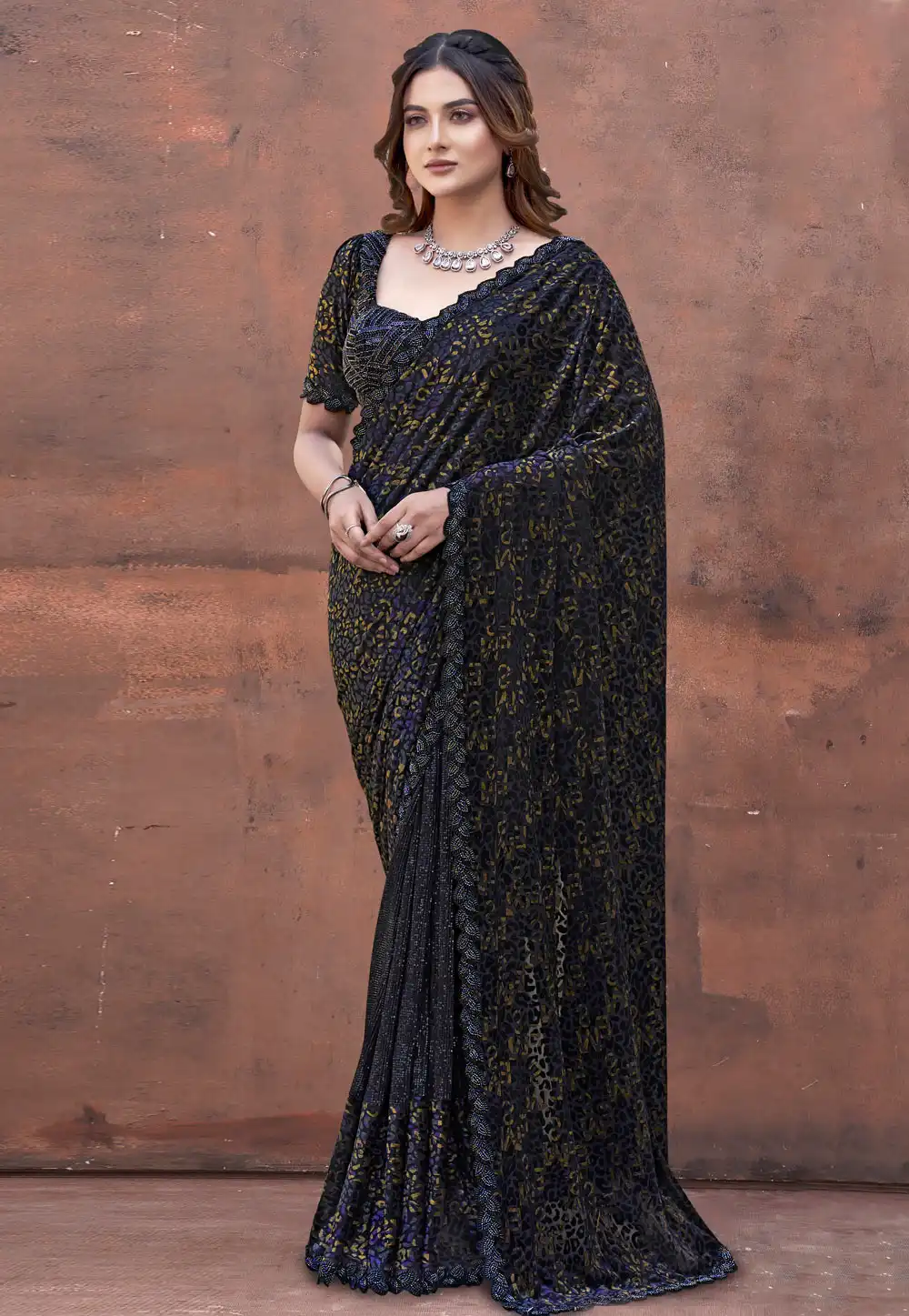 Black Velvet Sequence Saree 320334