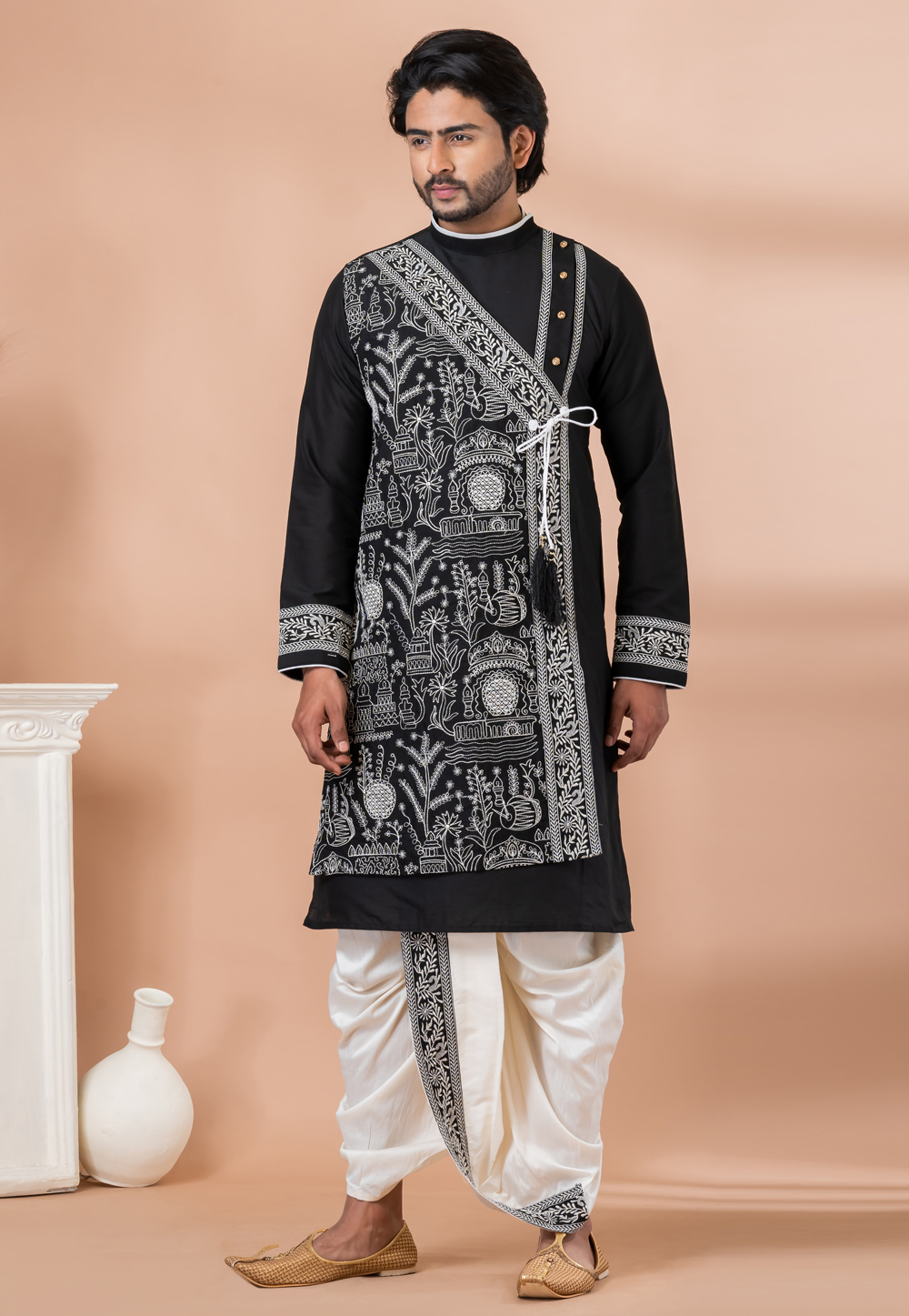 Black Viscose Dhoti Kurta 282517