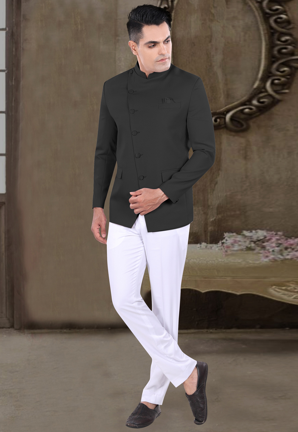 Black Viscose Jodhpuri Suit 306404