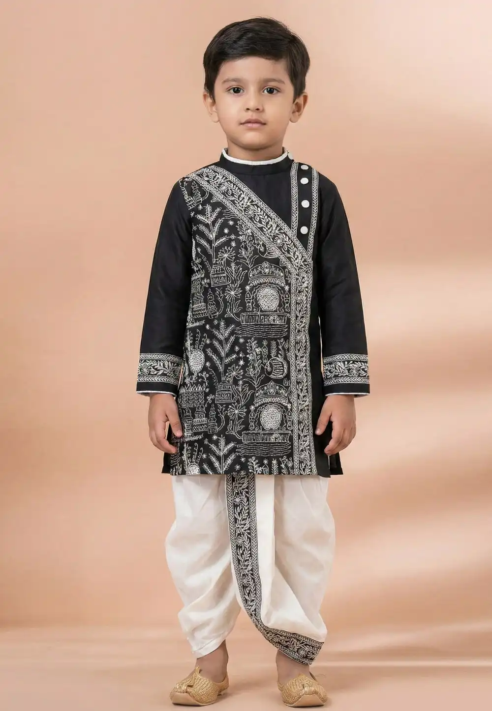 Black Viscose Kids Dhoti Kurta 321956