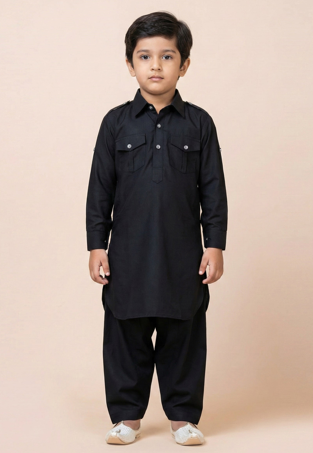 Black Viscose Kids Pathani Suit 322087