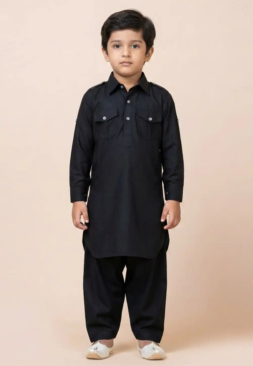 Black Viscose Kids Pathani Suit 322087
