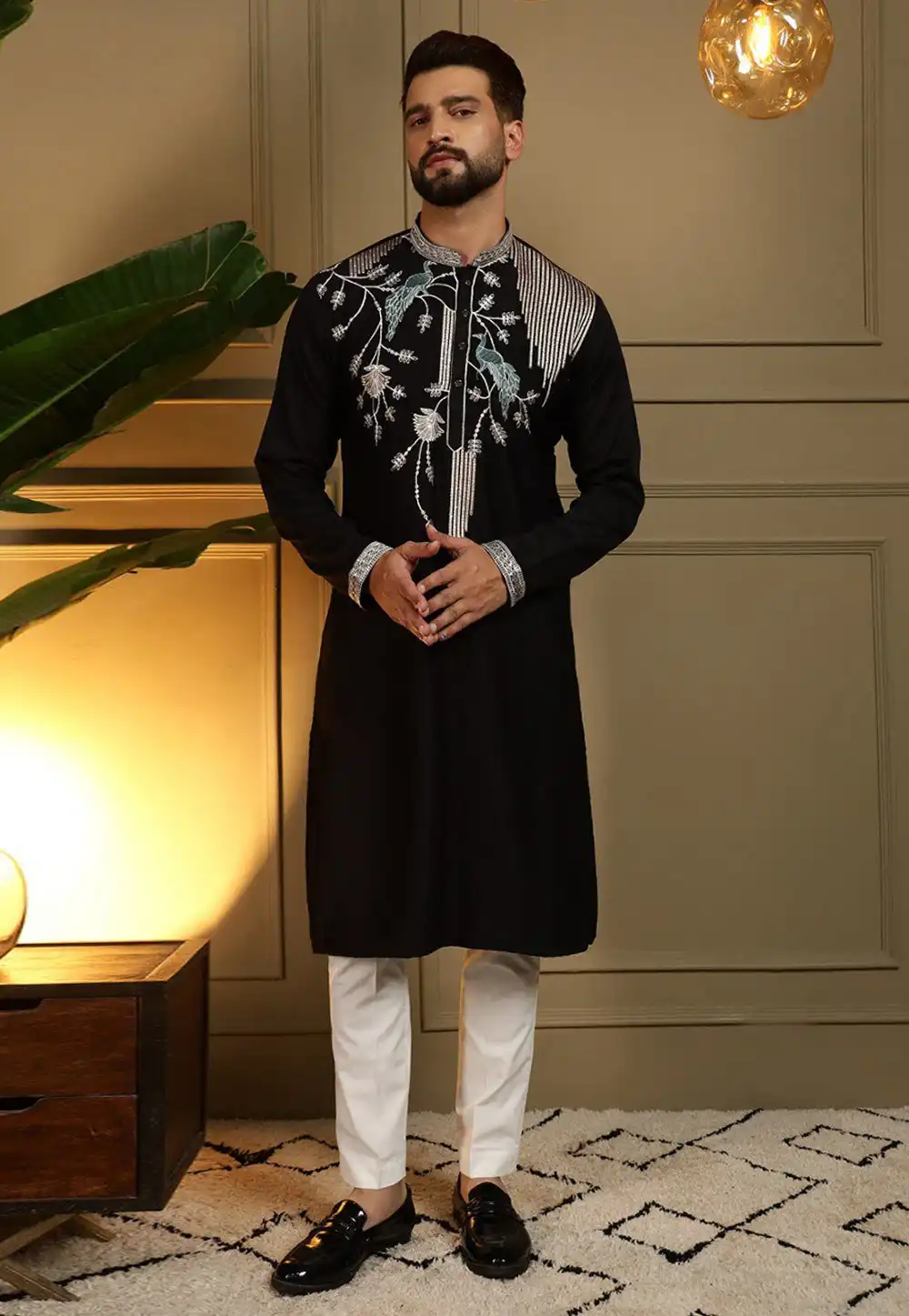 Black Viscose Kurta Pajama 325861