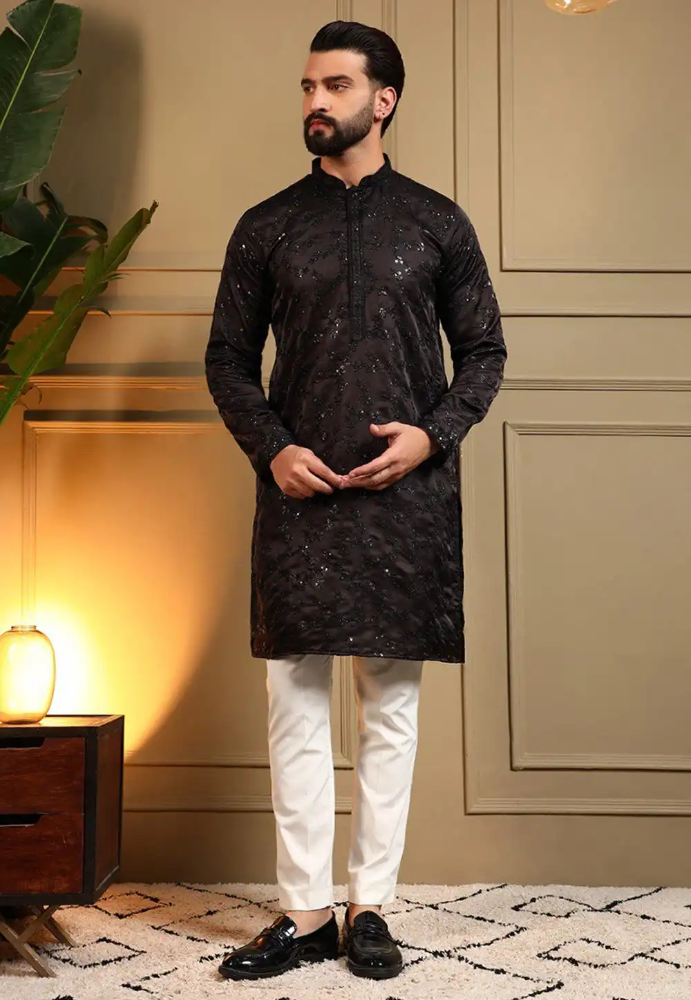 Black Viscose Kurta Pajama 325867