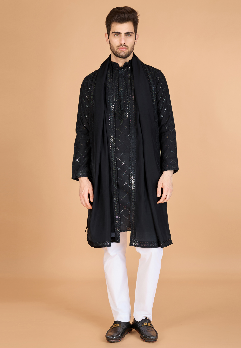 Black Viscose Kurta Pajama With Stole 311705