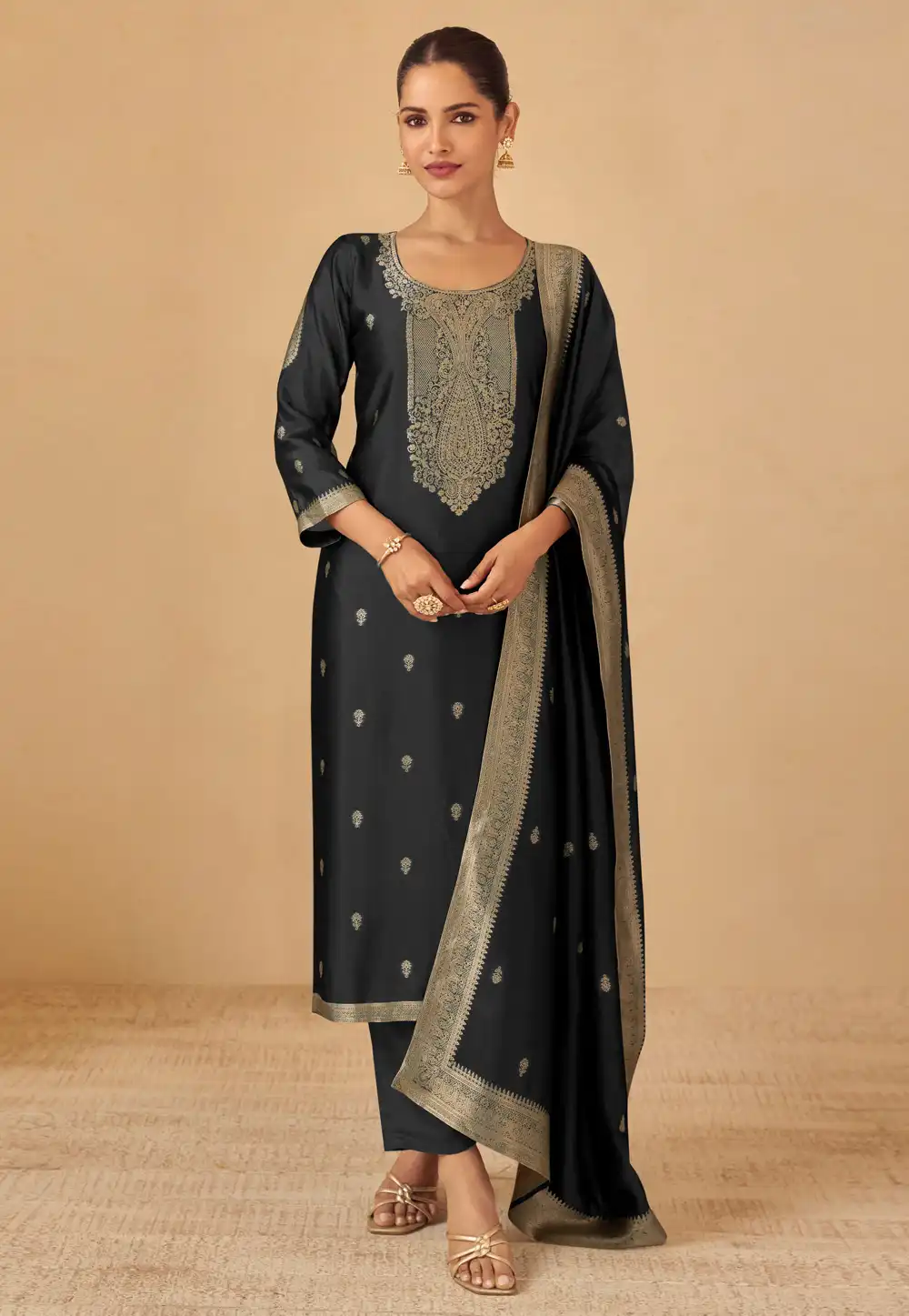 Black Viscose Pant Style Suit 320192