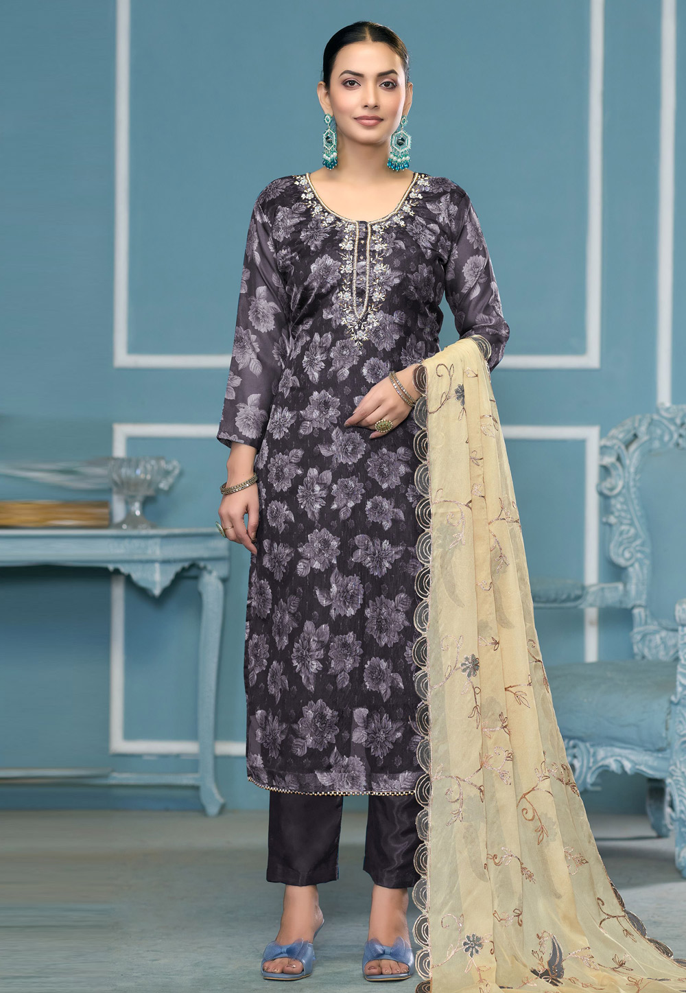 Black Viscose Pant Style Suit 307422