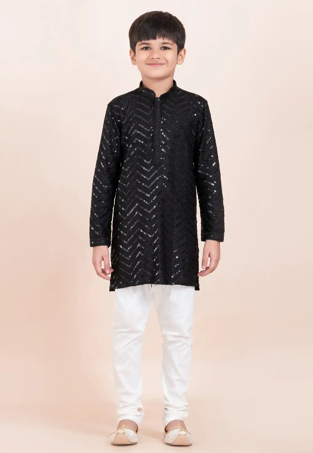 Black Viscose Rayon Kids Kurta Pajama 304810