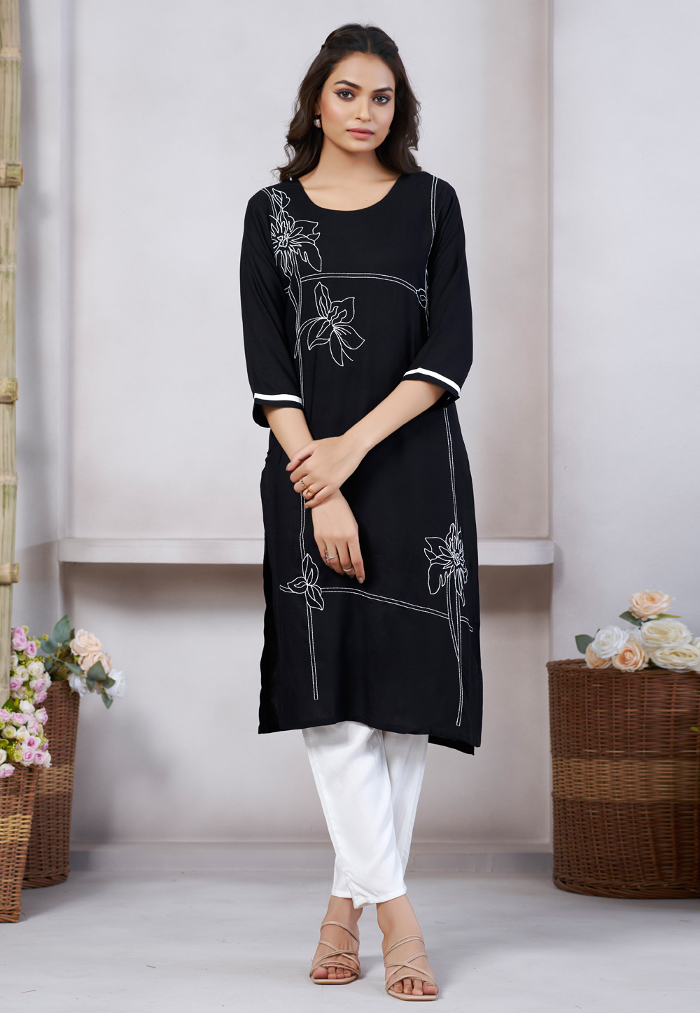 Black Viscose Rayon Long Tunic 313414