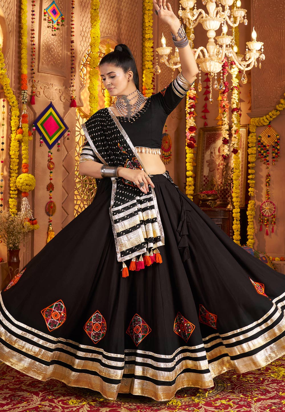 Black Viscose Rayon Navratri Chaniya Choli 313008