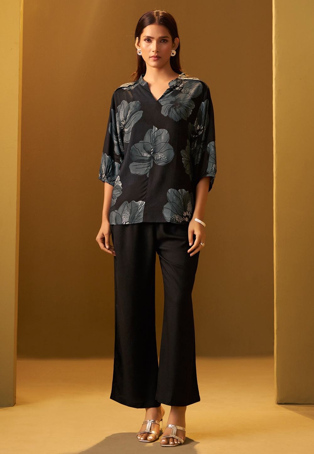 Black Viscose Rayon Printed Co-Ords Set 322682